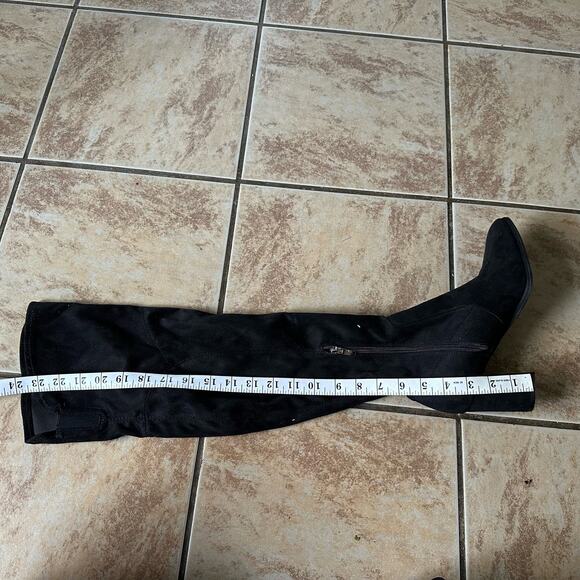 Marc Fisher Over the Knee Block Heeled Black Suede Stretch Boots Size 8 - Picture 11 of 12